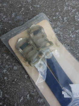New old stock Specialized leather toe straps in original packaging - navy blue
